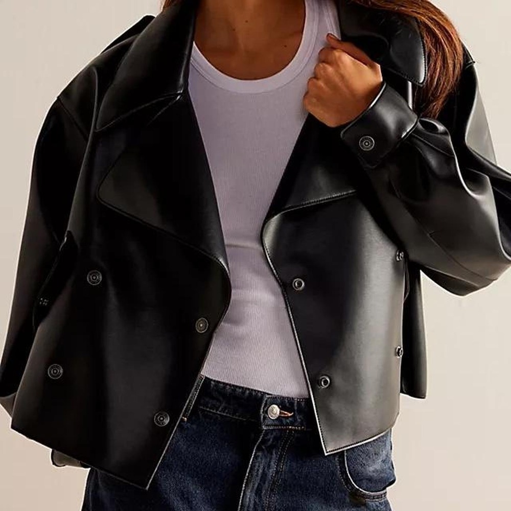 We The Free Women's XS Black Faux Leather Cropped Moto Jacket NWT